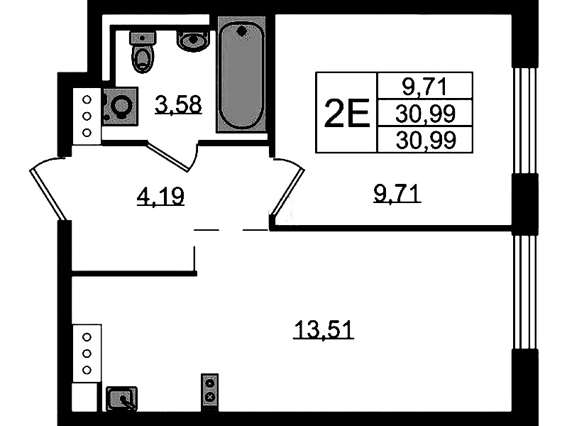 1-комнатная квартира 30.99 м², 7/13 эт., ЖК «Квартал Торики»